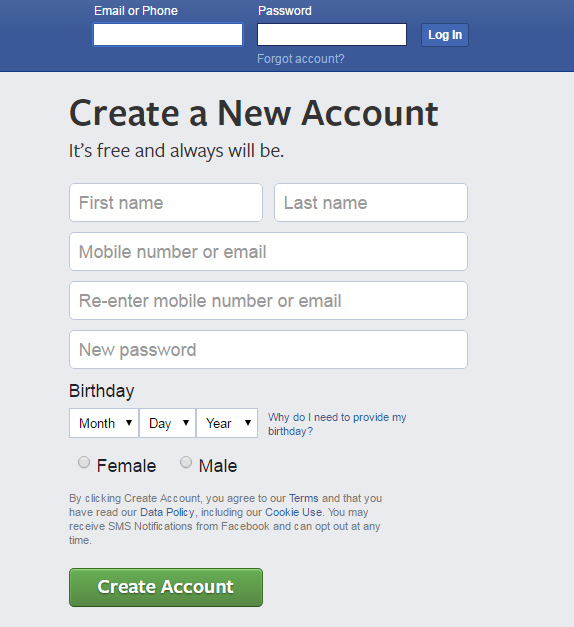 Facebook-Registration-Screen